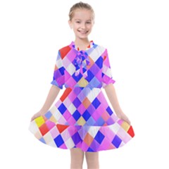 Squares Pattern Geometric Seamless Kids  All Frills Chiffon Dress by Dutashop