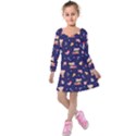 Cat Astro Love Kids  Long Sleeve Velvet Dress View1