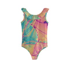 Alcohol Ink Kids  Frill Swimsuit by Dazzleway