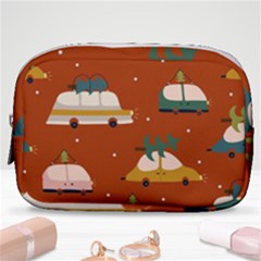 Cute Merry Christmas And Happy New Seamless Pattern With Cars Carrying Christmas Trees Make Up Pouch (small) by EvgeniiaBychkova