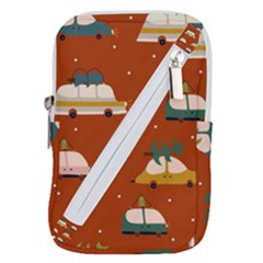 Cute Merry Christmas And Happy New Seamless Pattern With Cars Carrying Christmas Trees Belt Pouch Bag (small) by EvgeniiaBychkova