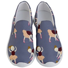 Cute  Pattern With  Dancing Ballerinas On The Blue Background Men s Lightweight Slip Ons by EvgeniiaBychkova