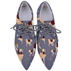 Cute  Pattern With  Dancing Ballerinas On The Blue Background Pointed Oxford Shoes by EvgeniiaBychkova