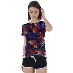 Butterfly Floral Pattern Short Sleeve Foldover Tee by ArtsyWishy