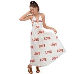 Flower Decorated Love Text Motif Print Pattern Backless Maxi Beach Dress by dflcprintsclothing