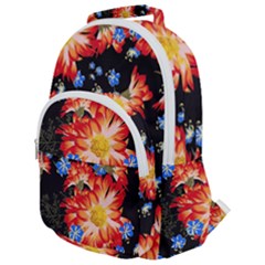 Orange And Blue Chamomiles Design Rounded Multi Pocket Backpack by ArtsyWishy