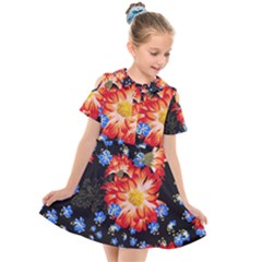 Orange And Blue Chamomiles Design Kids  Short Sleeve Shirt Dress by ArtsyWishy