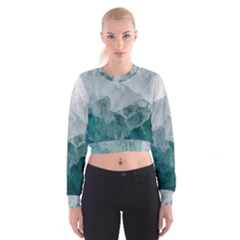 Blue Green Waves Cropped Sweatshirt by goljakoff