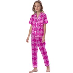 Pink Diamond Pattern Kids  Satin Short Sleeve Pajamas Set by ArtsyWishy