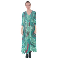 Green Vivid Marble Pattern 2 Button Up Maxi Dress by goljakoff