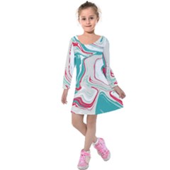 Vivid Marble Pattern Kids  Long Sleeve Velvet Dress by goljakoff