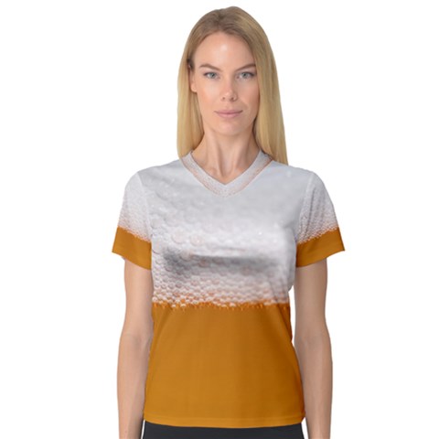 Beer Foam Bubbles Alcohol  Glass V-neck Sport Mesh Tee by Amaryn4rt