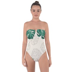 Green Monstera Leaf Illustrations Tie Back One Piece Swimsuit by HermanTelo