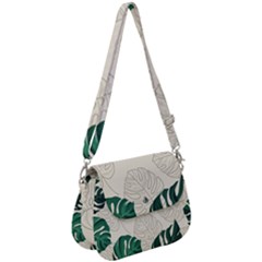 Green Monstera Leaf Illustrations Saddle Handbag by HermanTelo