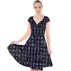 Alchemical Symbols - Collected Inverted Cap Sleeve Front Wrap Midi Dress by WetdryvacsLair