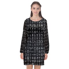 Alchemical Symbols - Collected Inverted Long Sleeve Chiffon Shift Dress  by WetdryvacsLair