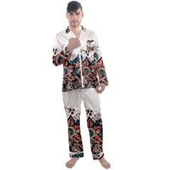 Orange Baatik Print Men s Long Sleeve Satin Pajamas Set by designsbymallika