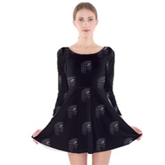 Arfican Head Sculpture Motif Print Pattern Long Sleeve Velvet Skater Dress by dflcprintsclothing