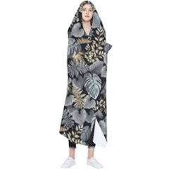 Metallic Leaves Pattern Wearable Blanket by designsbymallika