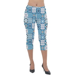 Ceramic Tile Pattern Lightweight Velour Capri Leggings  by designsbymallika