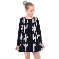 Younger Futhark Rune Set Collected Inverted Kids  Long Sleeve Dress by WetdryvacsLair