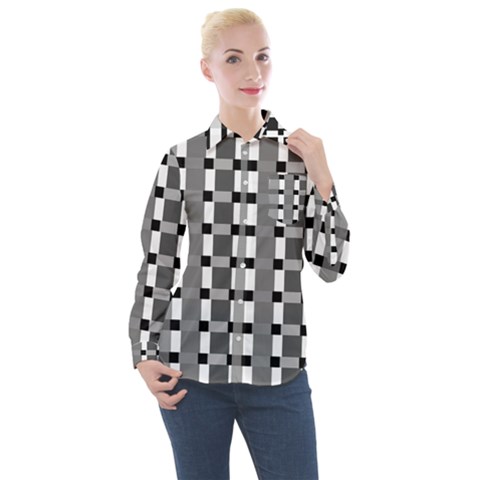 Nine Bar Monochrome Fade Squared Pulled Inverted Women s Long Sleeve Pocket Shirt by WetdryvacsLair