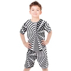 Nine Bar Monochrome Fade Squared Wheel Kids  Tee And Shorts Set by WetdryvacsLair