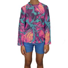 Pink And Turquoise Alcohol Ink Kids  Long Sleeve Swimwear by Dazzleway