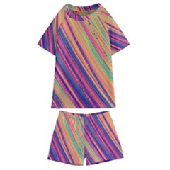 Colorful Stripes Kids  Swim Tee And Shorts Set by Dazzleway