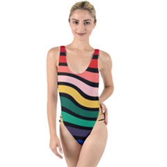 Nine 9 Bar Rainbow Sea Sickness High Leg Strappy Swimsuit by WetdryvacsLair