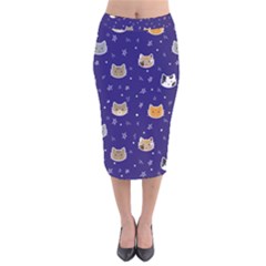 Multi Cats Velvet Midi Pencil Skirt by CleverGoods