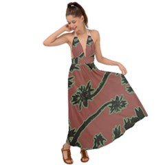 Tropical Style Floral Motif Print Pattern Backless Maxi Beach Dress by dflcprintsclothing