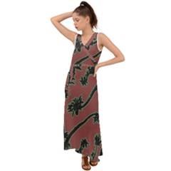 Tropical Style Floral Motif Print Pattern V-neck Chiffon Maxi Dress by dflcprintsclothing