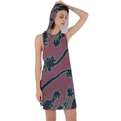 Tropical Style Floral Motif Print Pattern Racer Back Hoodie Dress by dflcprintsclothing