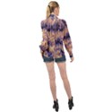 Yellow and purple abstract High Neck Long Sleeve Chiffon Top View2