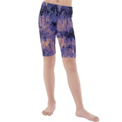 Purple And Yellow Abstract Kids  Mid Length Swim Shorts by Dazzleway