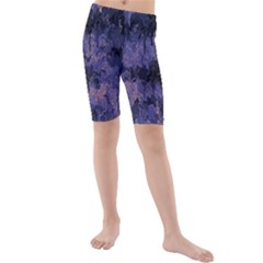 Purple And Yellow Abstract Kids  Mid Length Swim Shorts by Dazzleway