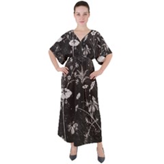 Dark Floral Artwork V-neck Boho Style Maxi Dress