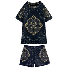 Ornate Black And Gold Kids  Swim Tee And Shorts Set by Dazzleway