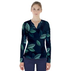 Foliage V-neck Long Sleeve Top by HermanTelo