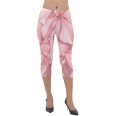 Coral Colored Hortensias Floral Photo Lightweight Velour Capri Leggings  by dflcprintsclothing