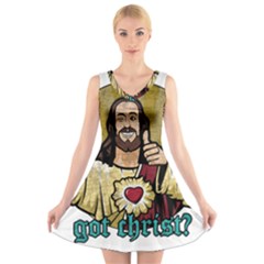 Buddy Christ V-neck Sleeveless Dress by Valentinaart
