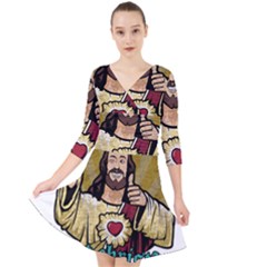 Buddy Christ Quarter Sleeve Front Wrap Dress by Valentinaart