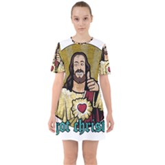 Buddy Christ Sixties Short Sleeve Mini Dress by Valentinaart