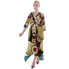 Buddy Christ Quarter Sleeve Wrap Front Maxi Dress by Valentinaart