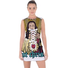 Buddy Christ Lace Up Front Bodycon Dress by Valentinaart