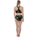 Tropical vintage yellow hibiscus floral green leaves seamless pattern black background. Racer Back Bikini Set View2