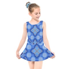 Ornate Blue Kids  Skater Dress Swimsuit by Dazzleway