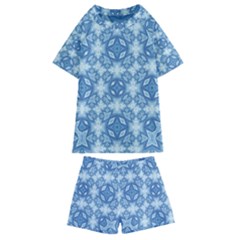 Blue Pattern Kids  Swim Tee And Shorts Set by Dazzleway