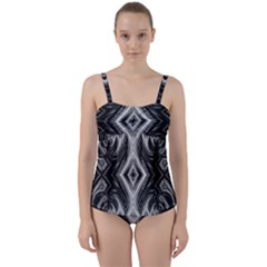 Black And White Twist Front Tankini Set by Dazzleway